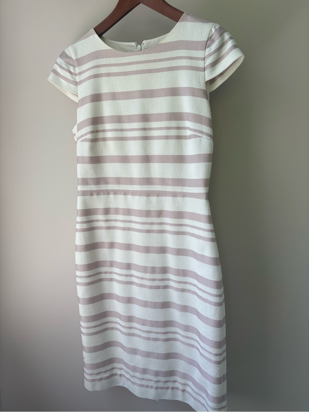 J. Crew Striped Cap-Sleeve Sheath Dress in Blush and White - Picture 2 of 7